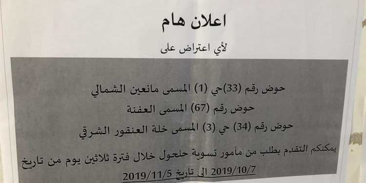 مشروع التسوية | تعليق احواض مانعين الشمالي والعفنة وخلة العنقور الشرقية للاعتراض
