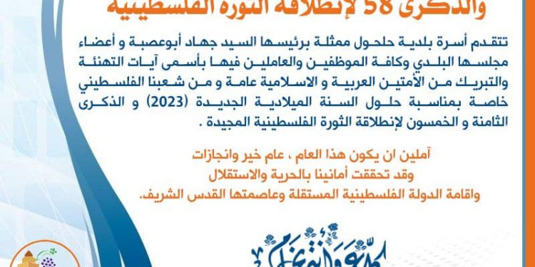تهنئة السنة الميلادية 2023 وانطلاقة الثورة الفلسطينية